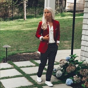 Red Suit Jacket with Navy and White Pants